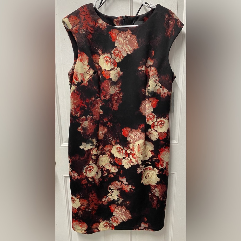 Black Sleeveless Floral Print Dress size 14 NWT Covington